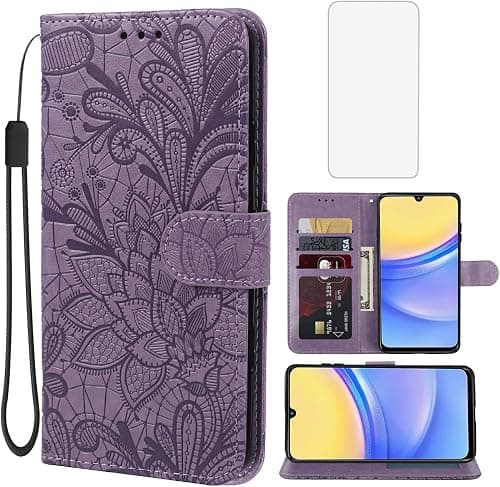Case for Galaxy A26/Galaxy A17/Galaxy A16/F17/M17 SM-A266U Wallet Case with Tempered Glass Screen Protector, Flower PU Leather Flip Credit Card Holder Phone Cover for Samsung Galaxy A16 Purple on Amazon.ae - Price Tracker
