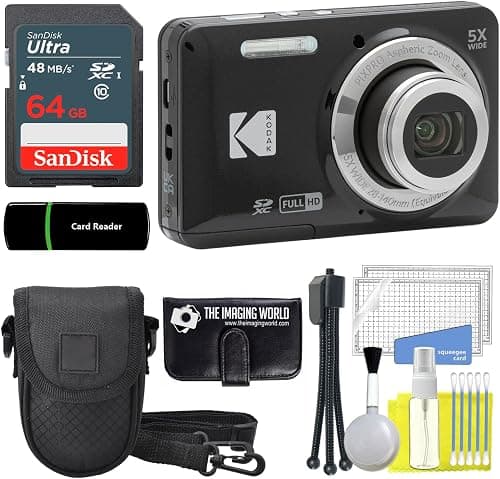 The Imaging World KODAK PIXPRO FZ55 16MP Black Digital Camera, 5x28mm Optical Zoom, 1080P Wide Angle, 2.7" Full HD LCD Camera, 64GB Card & Reader, Case + Memory Wallet + Tripod on Amazon.ae - Price Tracker