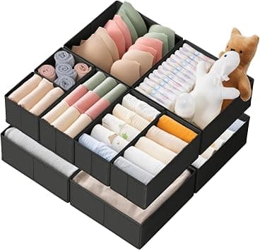 LEFAFA Drawer Organizer Clothes, 10 Pack Dresser Organizer Bins, Foldable Fabric Closet Organizers and Storage, Drawer Dividers for Nursery, Bedroom, Baby Clothes, Underwears, Sock (Black) - متتبع أسعار Amazon.sa