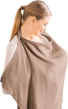 Konssy Muslin Nursing Cover for Baby Breastfeeding, Breathable 100% Cotton Breastfeeding Cover with Rigid Hoop for Mother Nursing Apron, Multi-use Carseat, Brown (BRJ05) on Amazon.ae - Price Tracker