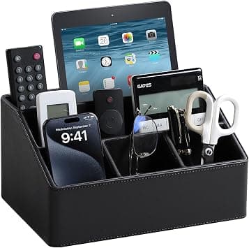 PU Leather Desk Organizer with Coaster, Luxury Office Supplies Remote Control Holder for Office Desk, Side Table, End table, Bedside Organizer Gifts for Men (Black) on Amazon.ae - Price Tracker