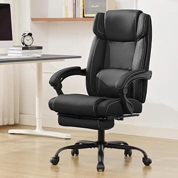 Lepdep Executive Office Chair with Footrest,90-155°Adjustable Reclining Office Chair,Thick Leather Chair with Lumbar Support,Ergonomic Computer Desk Chair Comfy for Home Office (Black) على Amazon.ae - متتبع الأسعار