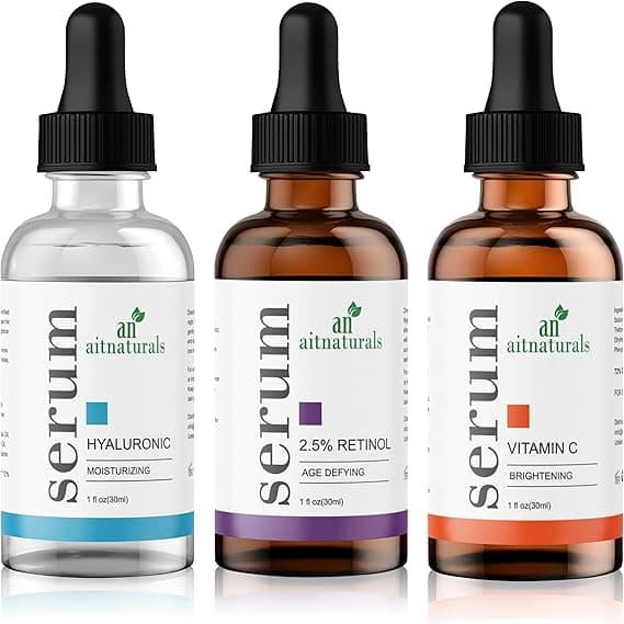 Aitnaturals Anti-Aging Serum Set (Each 30ml) | Powerful Trio of Vitamin C, Retinol, & Hyaluronic Acid | Reduces Wrinkles, Firms, Hydrates, Boosts Brightness, Improves Elasticity & Moisturizes Skin on Amazon.ae - Price Tracker