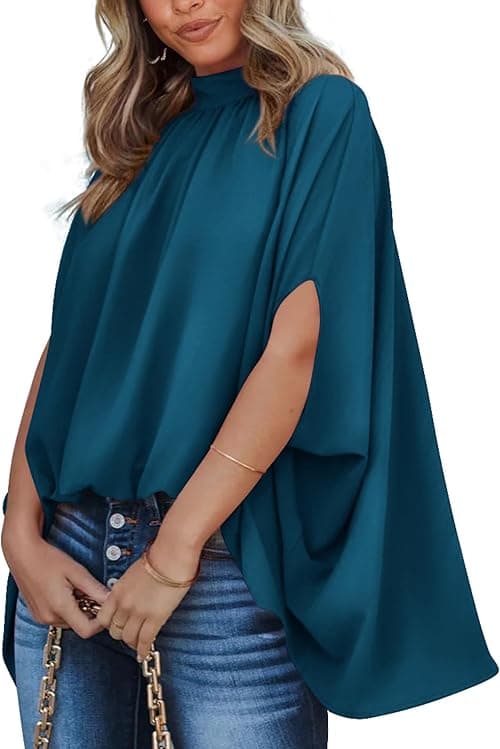 BTFBM Women Mock Neck Batwing Short Sleeve Summer Tops 2024 Spring Loose High Low Hem Casual Oversize Blouses Shirts Top on Amazon.ae - Price Tracker