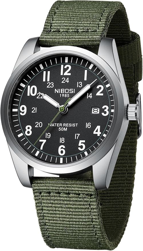 NIBOSI Men's Watch Fashion Military Green Watches for men Waterproof Chronograph Quartz Casual Wrist Watches Nylon Strap Date على Amazon.ae - متتبع الأسعار
