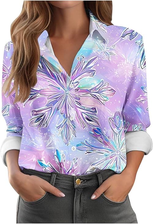 Christmas Tops for Women UK Funny Christmas Jumper Oversized Button Up Shirts Long Sleeve Tops V Neck Blouses Xmas Tree Snowflake Print Blouse Novelty Jumpers Rude Dressy Xmas Shirt on Amazon.ae - Price Tracker