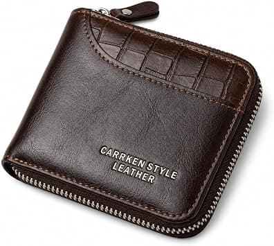 Men's Leather Zipper Wallet – Luxury PU Leather RFID Card Holder with Coin Pocket & Money Bag, Small Purse for Men, Gift Organizer (Brown) on Amazon.ae - Price Tracker