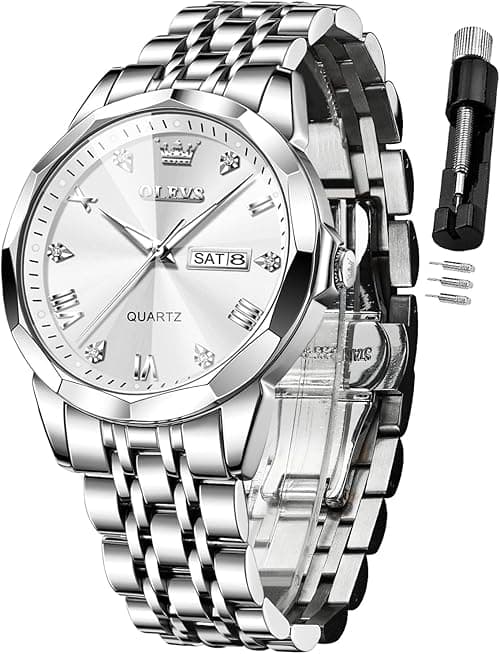 OLEVS Watch for Men Diamond Business Dress Analog Quartz Stainless Steel Waterproof Luminous Date Two Tone Luxury Casual Wrist Watch on Amazon.ae - Price Tracker