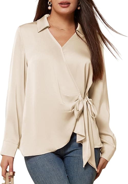 GRACE KARIN Women's Satin Silk Blouses Wrap V Neck Shirts Long Sleeve Elegant Tie Waist Office Formal Work Tunic PulloverTops on Amazon.ae - Price Tracker