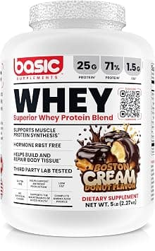 BASIC SUPPLEMENTS Whey Protein Powder, 25g Protein, Full Amino Acid Profile, Gluten Free, Low Fat, RBST Free, Supports Muscle Recovery and Antibody Health (5 on Amazon.ae - Price Tracker