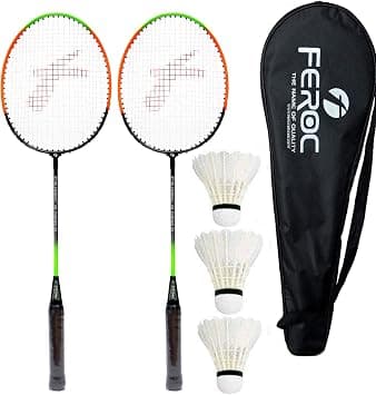 Feroc 440 Aluminum Set of 2 Badminton Racket with 3 Pieces Feather shuttles with Full Cover Fulfilled by Amazon., White على Amazon.ae - متتبع الأسعار