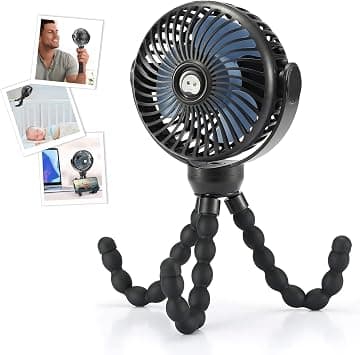snawowo Upgraded Portable Baby Stroller Fan, 360°Rotate Rechargeable Mini Clip on Fan with Flexible Tripod for Stroller Treadmill Crib Car Seat Travel, 4000mAh Battery Powered Handheld Fan (Black) on Amazon.ae - Price Tracker