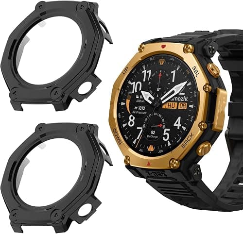 For Amazfit T-Rex 3 Pro 48mm Watch Screen Protector Case, 2 Pack Hard PC Bumper Shell with 9H Tempered Glass, Full Coverage Anti-Scratch Protective Cover, Black على Amazon.ae - متتبع الأسعار