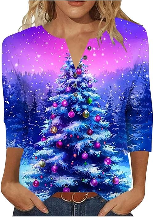 Christmas T Shirt Women Funny Christmas Tee Shirts Long Sleeve Tops V Neck Jumpers Xmas Tree Funny Snowflakes Graphic T Shirts Sweatshirts Novelty Jumper Loose Blouse Pullover Tops on Amazon.ae - Price Tracker