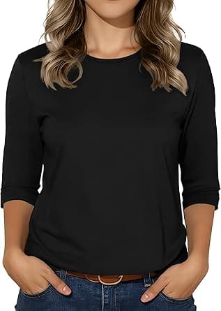 3/4 Sleeve Tops for Women Basic Crew Neck Spring Blouses Casual Fit Fall T Shirts on Amazon.ae - Price Tracker