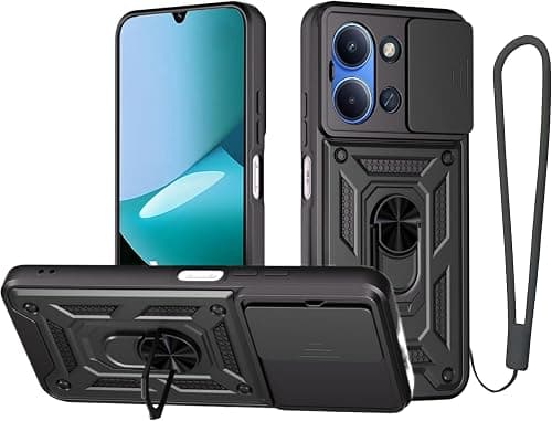 Military Drop Protection Case,Shockproof Magnetic Metal Kickstand Defender and Silicone Lanyard, Camera Protection Cover Xiaomi Dcamp (Black, Redmi 15C 4G/Poco C85 WithOut Glass) على Amazon.ae - متتبع الأسعار