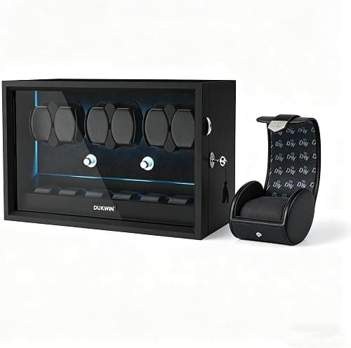 DUKWIN Watch Winder for 4/6/8/12 Automatic Watches, Lockable Automatic Winders with Extra 4/6 Watch Storages, 4 Rotation Modes, Quiet Mabuchi Motor, Sfot Watch Pillows and Blue Backlight on Amazon.ae - Price Tracker