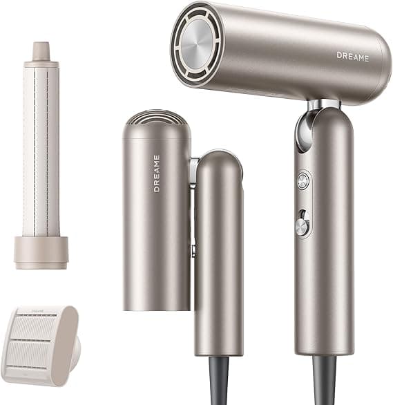Dreame Pocket High Speed Hair Dryer, 3 Folding Shapes, Lightweight 300g, 110,000 RPM, 40s Fast Drying, 300 Million Negative Ions, 1 Curling Barrel, Unfrizz Nozzle, Travel Pouch, Gold, 2 Year Warranty on Amazon.ae - Price Tracker