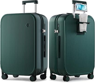 mixi Checked Luggage with Cup Phone Holder Hard Shell Rolling Travel Suitcases with Spinner Wheels,26 Inch Blackish Green on Amazon - Best Deal Finder