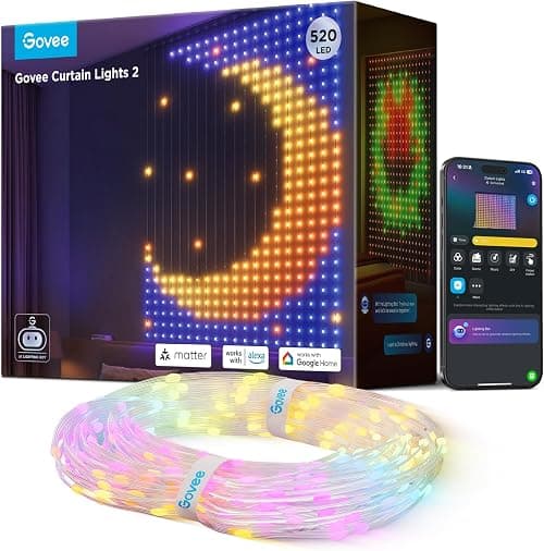 Govee Smart LED Curtain Lights, 2 Pack with GIF AIGC DIY, Non-Splicable, RGBIC Color Changing Halloween Lights for Christmas Window Decoration, 4.9 × 6.6 Feet on Amazon.sa - Price Tracker