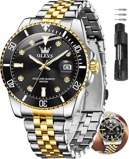 OLEVS Watches for Mens Stainless Steel Dress Mens Watches with Date Luxury Diamond Big Face Waterproof Blue/Black/Green/Gold/Red Dial Relojes para Hombres on Amazon.ae - Price Tracker