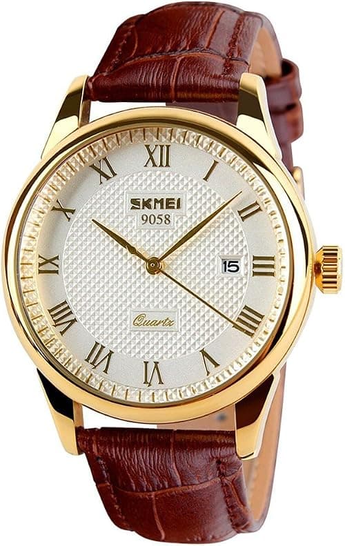 SKMEI Business Men’s Quartz Wristwatches Roman Numeral Leather Band Casual Water Resist Analog Watches on Amazon.ae - Price Tracker