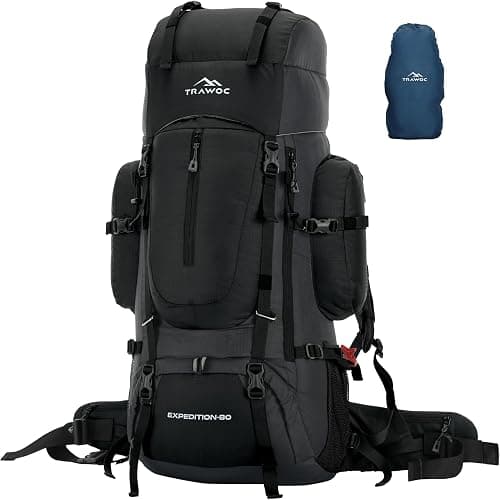TRAWOC EXPEDITION 80L Travel Backpack Camping Hiking Rucksack Trekking Bag for Men & Women with Water Proof Rain Cover/Shoe Compartment BHK001 on Amazon.ae - Price Tracker