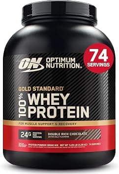 Optimum Nutrition (ON) Gold Standard 100% Whey Protein Powder Primary Source Isolate, 24 Gr of Protein for Muscle Support - Double Rich Chocolate, 5 Lbs, 74 Servings (2.27 kg) - Package May Very on Amazon.sa - Price Tracker