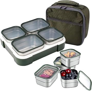 Stainless Steel Lunch Box for Adults Kids with Insulated Bag, Set of 4 Large Leakproof Meal Prep Food Containers for Men or Women, Lunch-boxes for Work or School,1060ml Green on Amazon.ae - Price Tracker