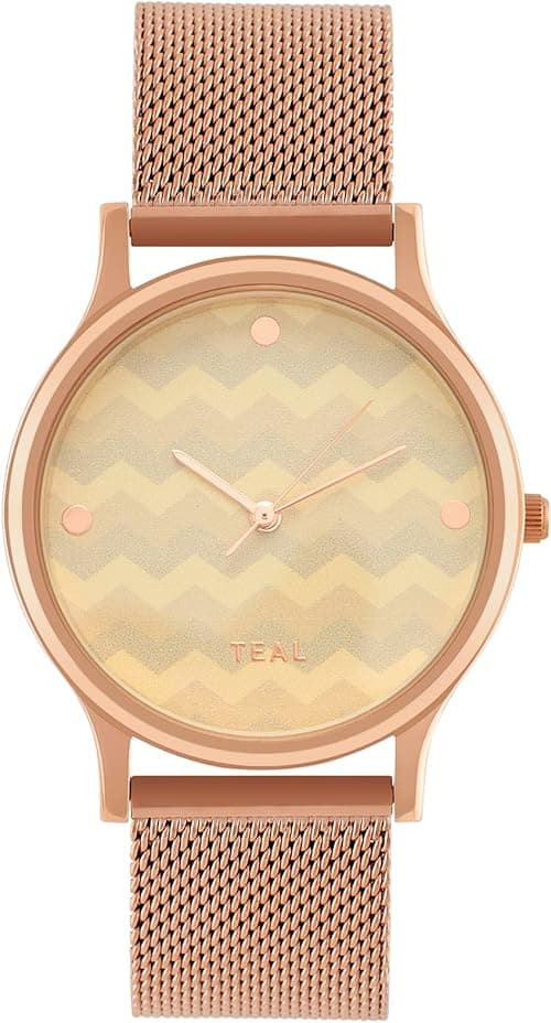 TEAL BY CHUMBAK Round Dial Analog Watch for Women|Chevron Collection| Stainless Steel Strap|Gifts for Women/Girls/Ladies |Stylish Fashion Watch for Casual/Work, Beige, 24 X 3.5 cms - Ornate Illusion on Amazon.ae - Price Tracker