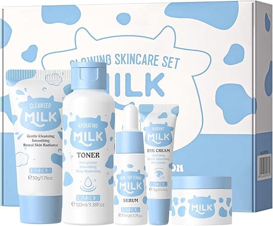 LAIKOU Milk Beauty Gift Sets for Teenage Girls with Cleanser, Cream, Toner, Eye Cream, Serum, Facial Kits for Women Wife Mom, Deep Hydrating Smoothing 5pcs on Amazon.ae - Price Tracker