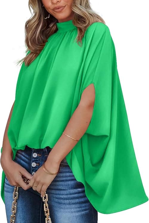 BTFBM Women Mock Neck Batwing Short Sleeve Summer Tops 2024 Spring Loose High Low Hem Casual Oversize Blouses Shirts Top on Amazon.ae - Price Tracker