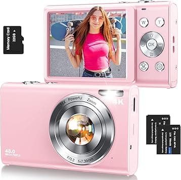 Digital Camera,Autofocus 4K 48MP Vlogging Camera for Photography,32GB Card | Portable Compact Point and Shoot Digital Camera for Teens Adult Beginner with 16X Zoom,Anti-Shake,2 Batteries(Pink) on Amazon.ae - Price Tracker