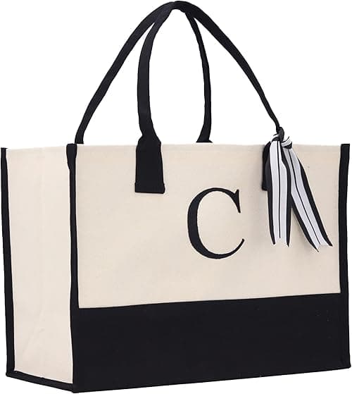 Personalized Gift Monogram Initial 100% Cotton Chic Tote Bag with Customize Option - Black on Amazon.ae - Price Tracker