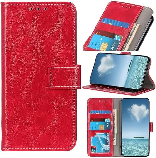 COQUE Retro Pattern Crazy Horse Leather Wallet Flip Case with Card Slots Compatible with Motorola Moto G77 5G Protective Case-Rosso على Amazon.ae - متتبع الأسعار