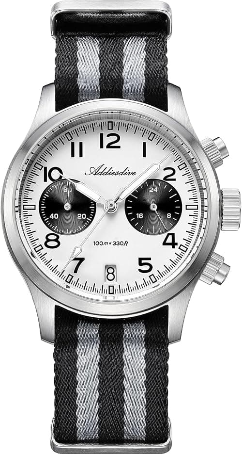 ADDIESDIVE 39 MM Chronograph Watch Panda Dial Quartz VK64 Movement Synthetic Sapphire Super Lume 100 M Mens Waterproof Watches Comfortable Nylon Strap on Amazon.ae - Price Tracker