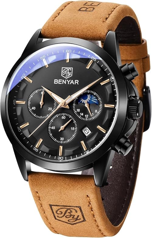 BY BENYAR Mens Watches Multifunction Chronograph Date Quartz Watch for Men Black Analog Wrist Watch Gift for Men Casual Business on Amazon.ae - Price Tracker