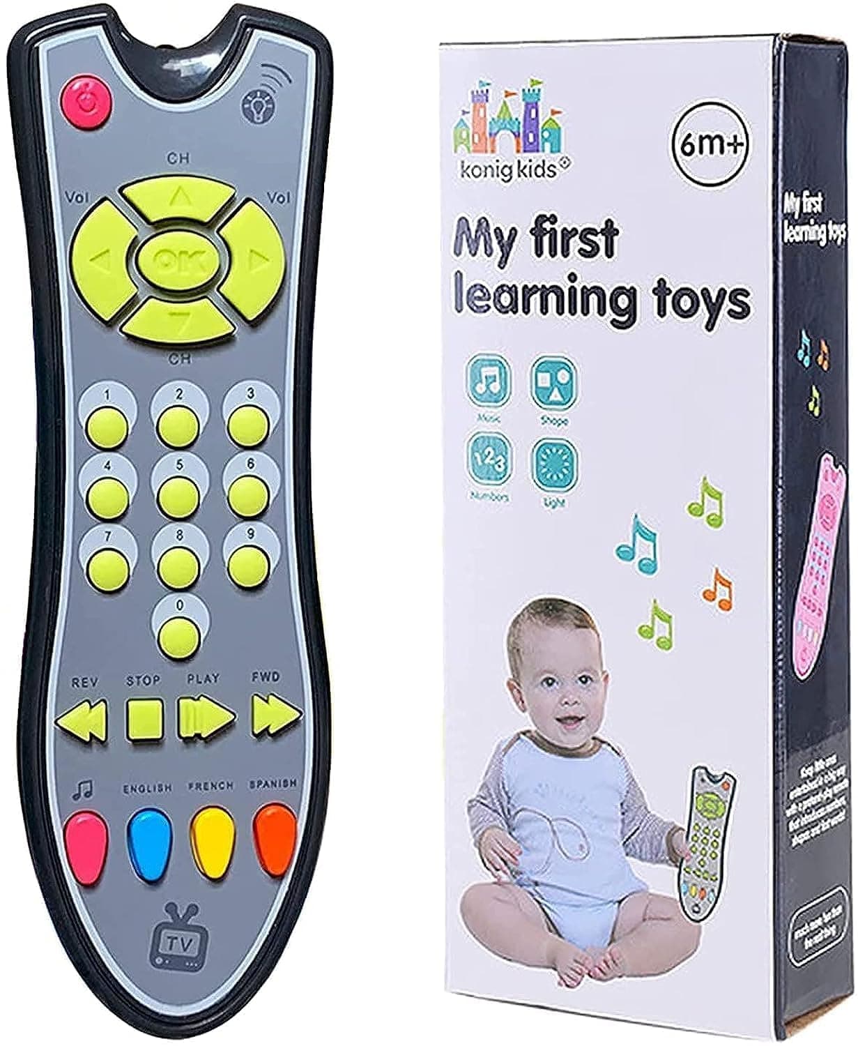 Baby TV Remote Control Learning Toy, for 6 Months+ Baby,My First Learning Toy with 3 Languages Encourage Babies and Toddlers to Learn Numbers,Educational Kids Toy(Gray Body Colored Buttons) (Gray) on Amazon.ae - Price Tracker
