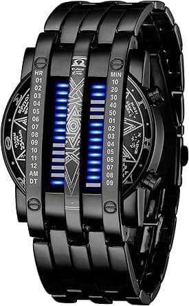 MAKINGTEC Binary Matrix Blue LED Digital Watch Mens Classic Creative Fashion Black Plated Wrist Watches on Amazon.ae - Price Tracker
