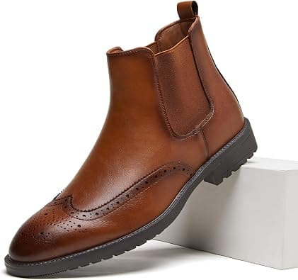 Leather Brogue Chelsea Boots for Men -Retro Formal Ankle Boots for Office & Wedding على Amazon.ae - متتبع الأسعار