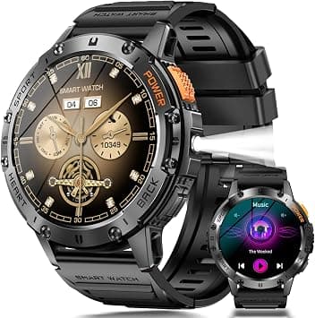 Military Smart Watch for Men, 1.43" AMOLED Screen Watch with 170+ Sport Modes, Answer/Make Calls, Heart Rate/SpO2/Sleep Monitor, Flashlight and 530mAh Battery, for iOS/Android (Black) on Amazon.ae - Price Tracker