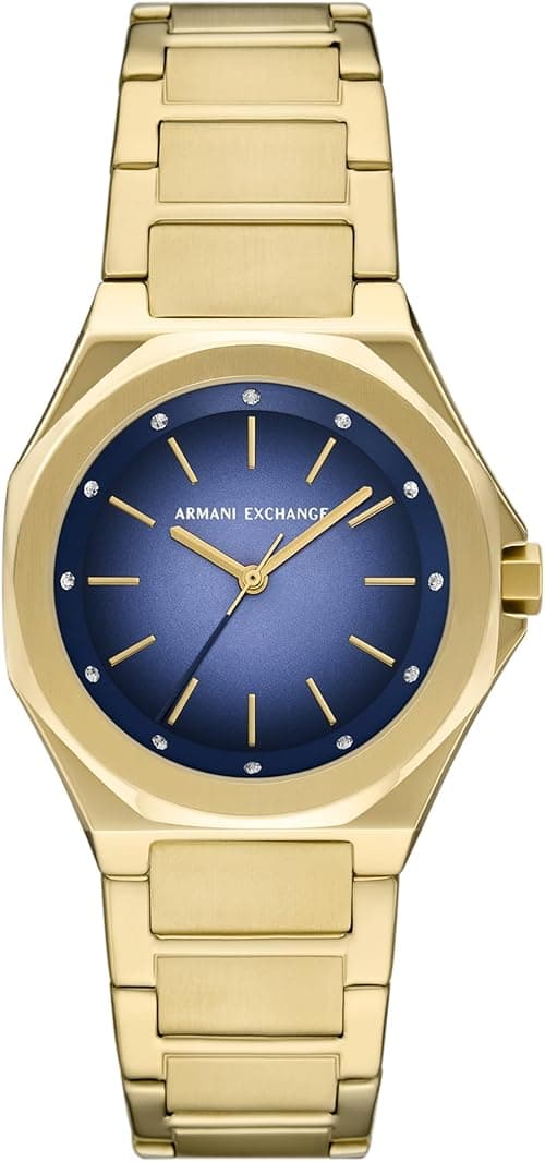 A|X Armani Exchange Women's Watch, Octagonal Three-Hand Watch for Women with Stainless Steel or Silicone Band, Gold/Blue, Andrea on Amazon.ae - Price Tracker