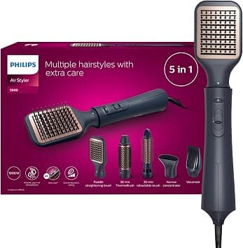 Philips 5000 Series Air Styler BHA530/03|1000W|5-in-1 Dryer & Styler (Nozzle, Retractable bristle brush,38mm Thermobrush,Paddle straightening brush,Volumizer)|Ionic care|Argan-oil infused brush - متتبع أسعار Amazon.sa
