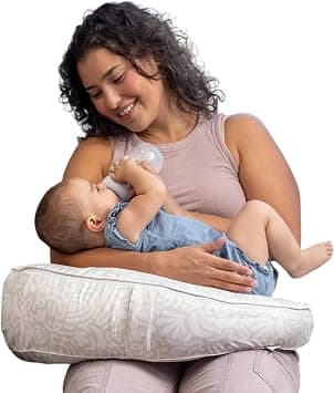 Boppy Uplift Nursing Pillow - Wedge Bottle & Breastfeeding Pillow to Reduce Spit-Up and Reflux Symptoms, with Body-Inclusive Opening and Belt, Baby Safety Alliance Verified - Cream Retro Squiggles on Amazon.ae - Price Tracker
