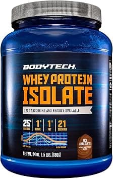 BodyTech Whey Protein Isolate Powder, Rich Chocolate, 24 Oz, 21 Servings | 25G per Serving, High Concentrated Protein Powder With Amino Acids & BCAAs for Men and Women, Gluten Free on Amazon.ae - Price Tracker