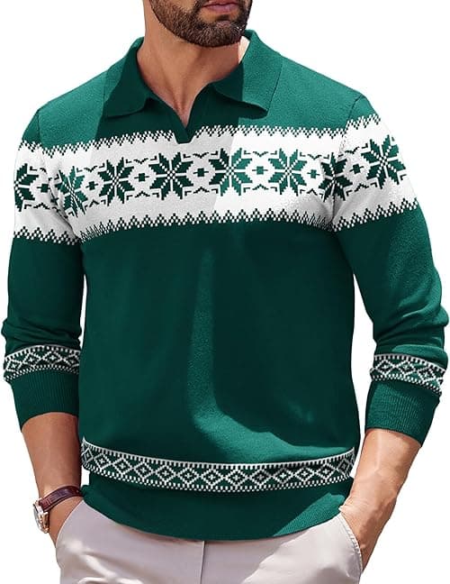 COOFANDY Long Sleeve Polo Shirts for Men Knit Polo Sweater Lightweight Ribbed Pullover Sweater on Amazon.ae - Price Tracker