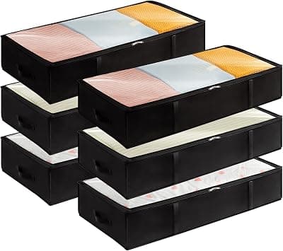 Lifewit 6 Pack 90L Under Bed Storage, Underbed Storage Boxes with lid Clothes Storage Bag Wardrobe Storage Organiser with Reinforced Handle, PVC Window for Duvet, Blanket, Clothing, Shoes, Black on Amazon.ae - Price Tracker