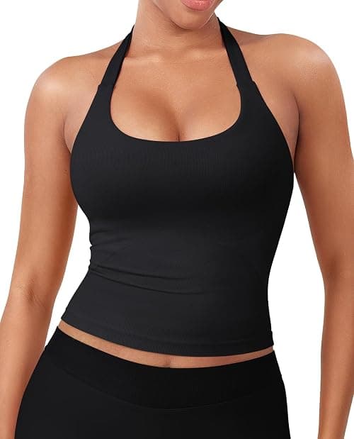 YEOREO SoftHue Women's Impact Halter Tank Top Longline Backless Scoop Neck Built-in Bra Sports Workout Gym Crop Top on Amazon.ae - Price Tracker