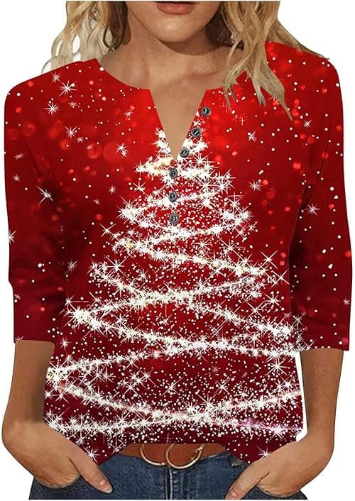 Christmas T Shirt Women Funny Christmas Tee Shirts Long Sleeve Tops V Neck Jumpers Xmas Tree Funny Snowflakes Graphic T Shirts Sweatshirts Novelty Jumper Loose Blouse Pullover Tops on Amazon.ae - Price Tracker