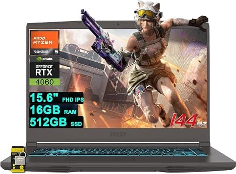 MSI Thin A15 Gaming Laptop 15.6" FHD Thin Bezel IPS 144Hz AMD 6-core Ryzen 5 7535HS 16GB DDR5 512GB SSD GeForce RTX 4060 (Up to 233 AI Tops) Backlit USB-C Wi-Fi6E Win11 w/ICP Hub (Renewed) على Amazon.ae - متتبع الأسعار